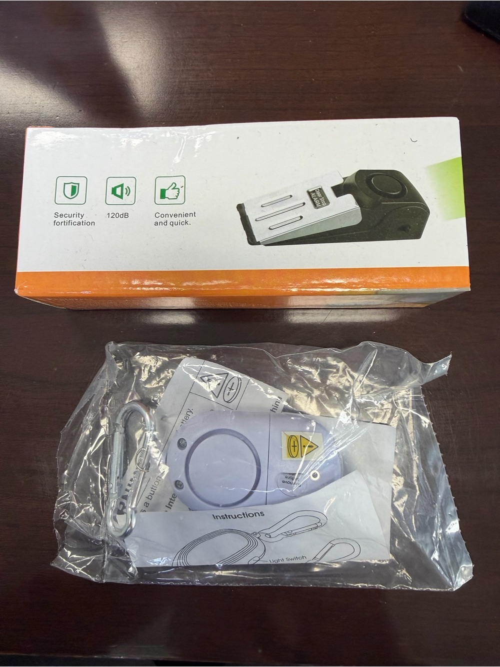 Door Wedge Alarm in White and Black and Keychain Alarm Security Kit